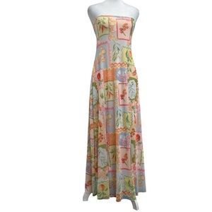 See You Monday Pastel Vegetable Floral Print Strapless Maxi Dress